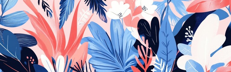 Fototapeta premium Vibrant spring illustration featuring cobalt tones and diverse floral patterns celebrating the season's beauty