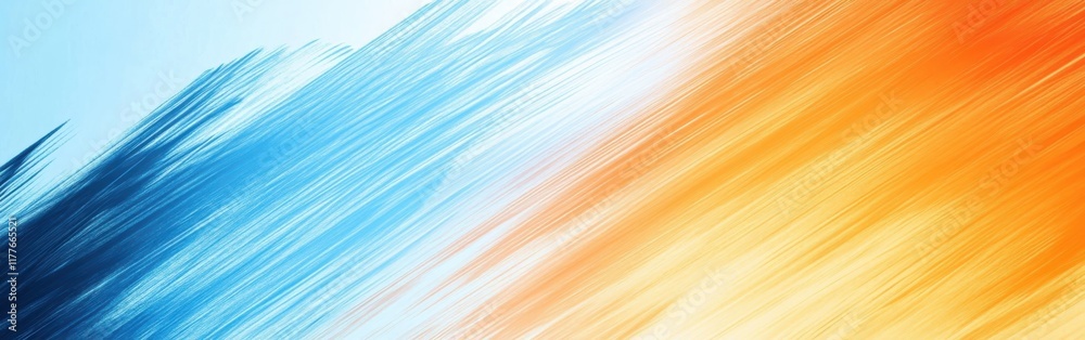 Poster Minimalist gradient pencil strokes in soft blue and vibrant orange create an abstract artistic expression
