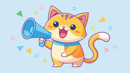Cute Cartoon Cat with Megaphone in Pastel Colors – Fun and Playful Illustration