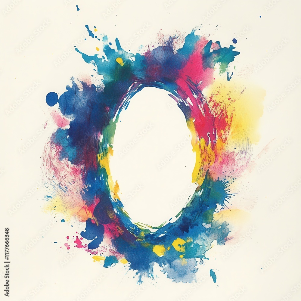 Poster Vibrant watercolor splash design creating an artistic border with an empty center for personalization