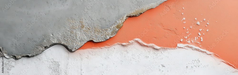 Poster elegant transition from coral to gray in textured wall surface showcasing artistic plastering techni