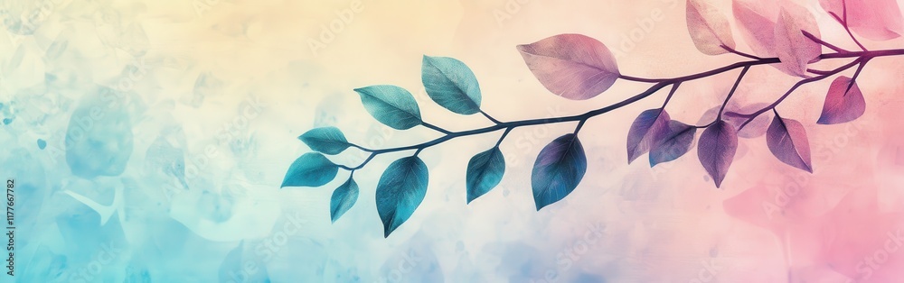 Aufkleber Artistic branch with gradient leaves creating a serene atmosphere at twilight