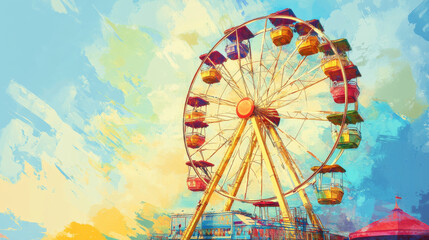 Vector seamless background of a Ferris wheel