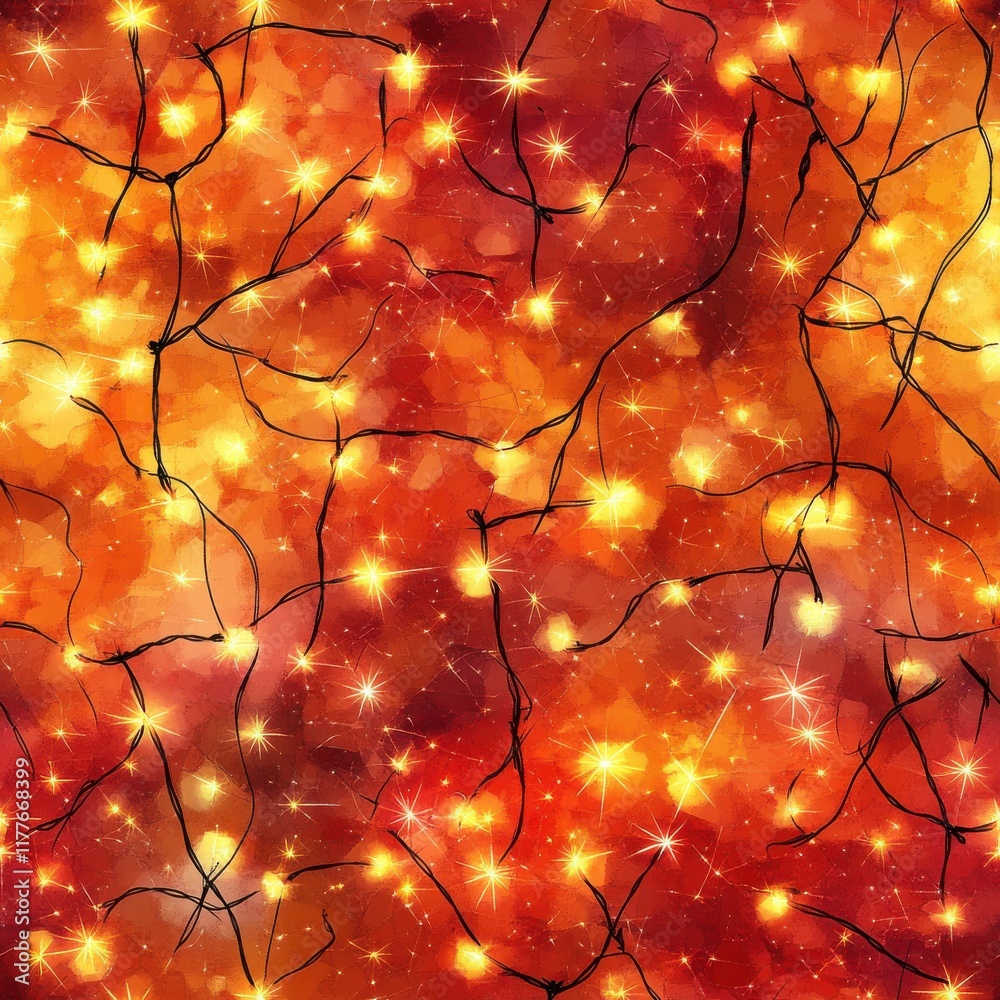 Poster intricate doodle cartoon with vibrant orange and yellow lights creating a lively abstract design ful