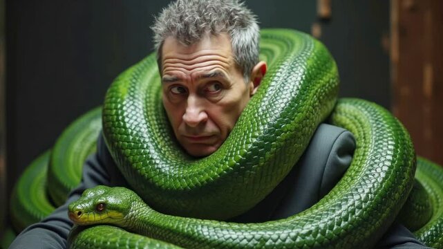 green python wrapped around man 