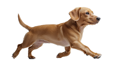 playful brown puppy running joyfully with wagging tail