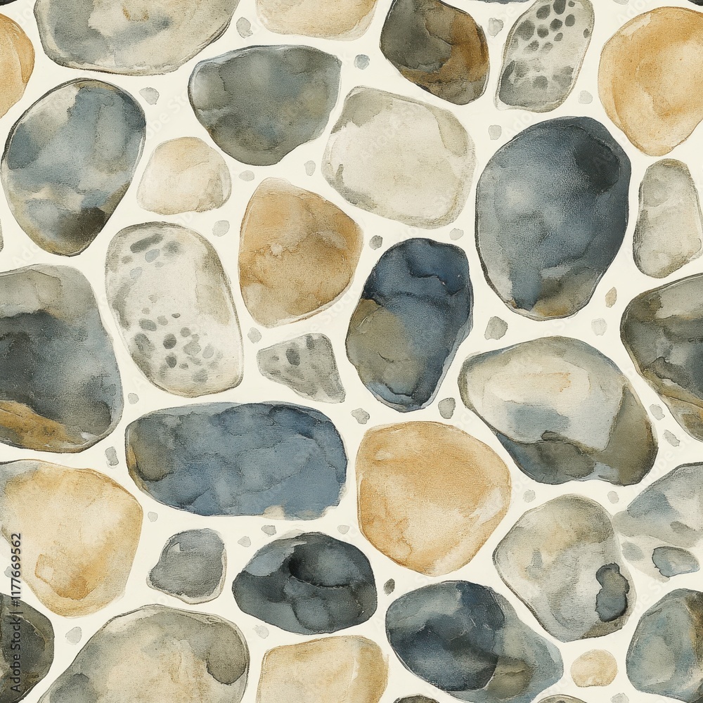 Aufkleber whimsical watercolor doodle of colorful pebbles scattered on a light background