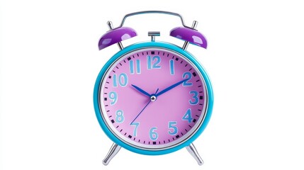 Pink and Teal Alarm Clock Isolated - A vibrant pink and teal alarm clock symbolizes time management, punctuality, mornings, schedules, and deadlines.  A perfect image for productivity and time-related