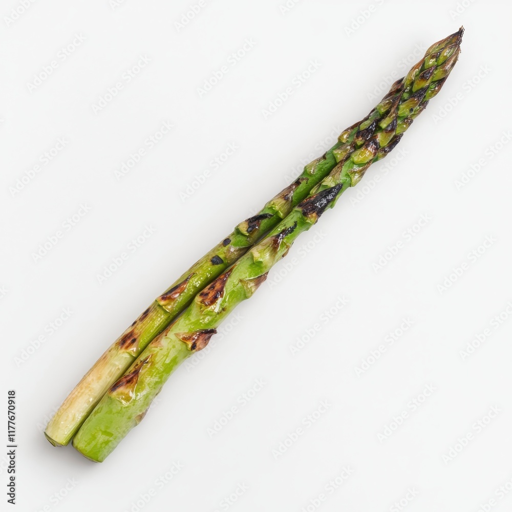 Aufkleber grilled asparagus spear with charred edges on a white background emphasizing its vibrant green color