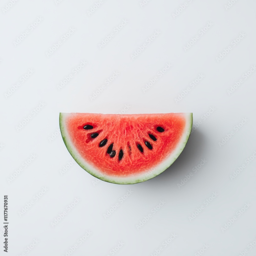 Poster fresh watermelon slice showcasing vibrant red flesh and seeds on a clean background, perfect for sum