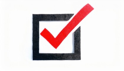 Red Checkmark in Black Checkbox Icon Representing Completion, Approval, and Task Success on a White Background for Goal Tracking