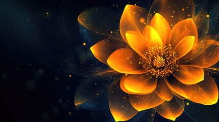 Vibrant yellow flower on dark abstract background with space for text creating an elegant and serene visual atmosphere