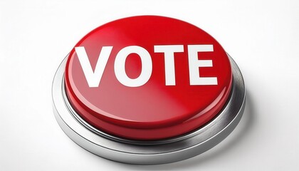 Large red vote button symbolizing the urgency of civic engagement, elections, and democracy, emphasizing voter participation and action