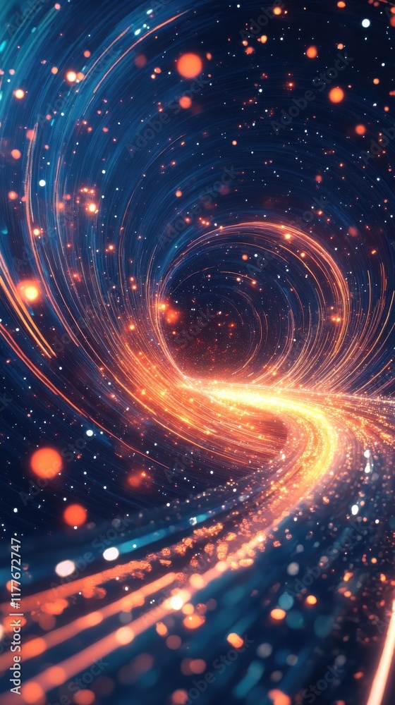 Poster mystical visualization of a spaceship traveling through a vibrant cosmic wormhole