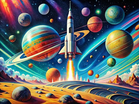 Retro Space Age: 1950s Abstract Rocket Launch Poster