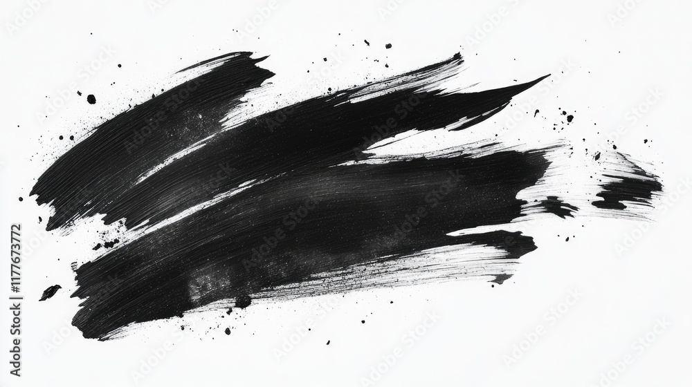Leinwandbilder Artistic black brushstroke texture creating a dynamic overlay effect on a clean white background for creative design projects