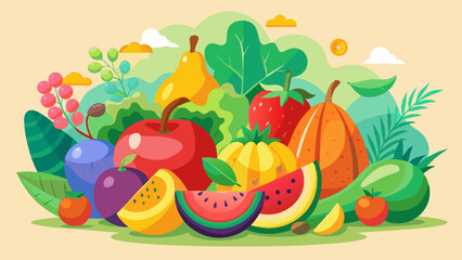 Colorful Fruit and Vegetable Illustration – Vibrant and Fresh Produce Art