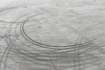 Imprints of tires from the sharp braking of car
