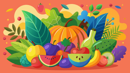 Colorful Fruit and Vegetable Illustration – Vibrant and Fresh Produce Art