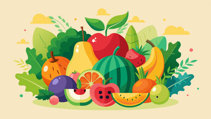 Colorful Fruit and Vegetable Illustration – Vibrant and Fresh Produce Art
