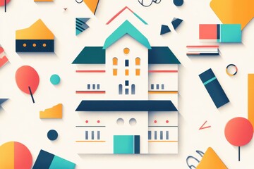 Fototapeta premium Abstract Building Illustration With Geometric Shapes