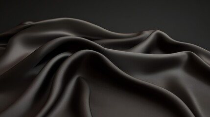 Obraz premium Smooth charcoal brown fabric drapes elegantly across a dark background, highlighting its rich texture and color at afternoon light