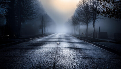 Obraz premium dark gloomy empty street smoke smog fog generation ai