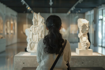 Generative AI Artwork of a Person Observing Paintings in an Art Gallery for Study and Excursion