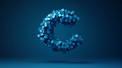 Obraz premium Vector letter C logo. The logo is the letter C consists of cubes. Blue style