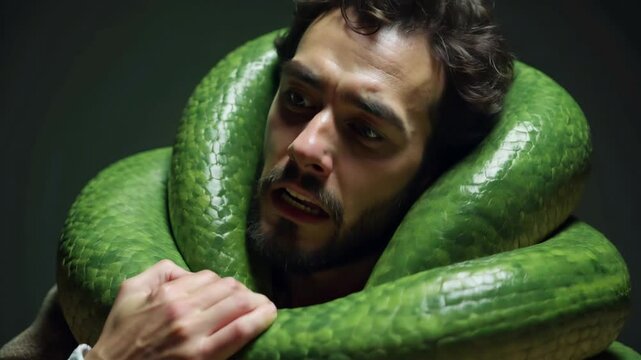 green python wrapped around man 