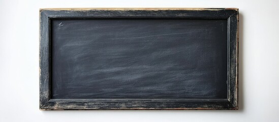 Fototapeta premium Vintage black chalkboard frame on clean white background providing ample copyspace for text or creative message display.