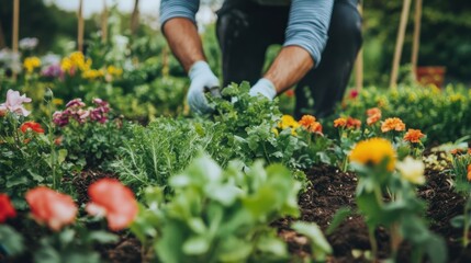 Community garden planting event bringing together volunteers to cultivate healthy plants and flowers in local green space