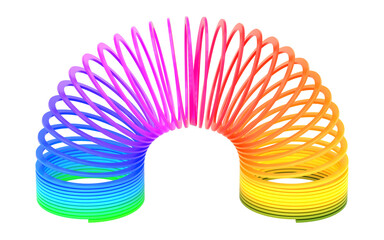 Slinky rainbow spring toy on  transparent background - 3d PNG illustration

