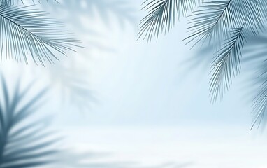 Abstract light blue summer  background with palm shadows on the wall