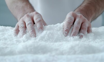 Intricate Craftsmanship, an artist skillfully shaping a delicate snow sculpture, showcasing precision and artistry in a serene winter setting