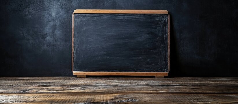 Chalkboard in a dimly lit classroom with wooden accents providing ample space for educational text and safety messages.