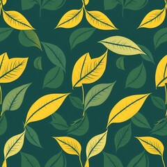 Obraz premium seamless pattern with leaves, Green tea leaf seamless pattern. seamless patterns of green leaves tea