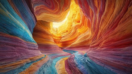 Obraz premium Vibrant sandstone formations with intricate patterns illuminated by sunlight in a stunning cave landscape