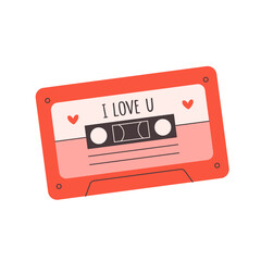 Fototapeta premium Audio cassette with love songs. Portable music device. Vector illustration in flat style