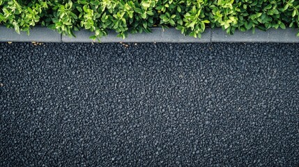 Asphalt Driveway with Green Hedge Top View High Quality Image of Outdoor Surface and Landscaping Design