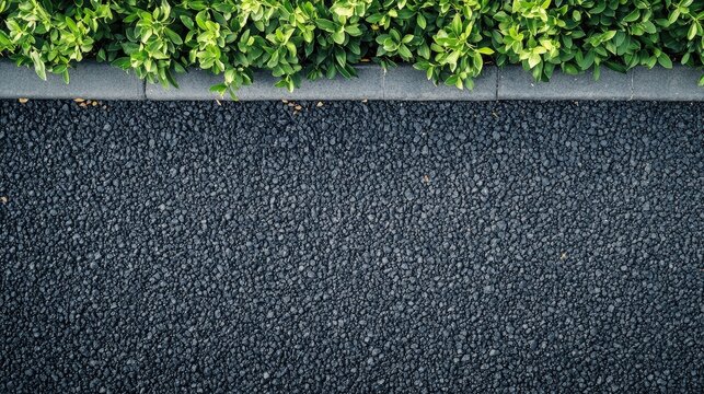 Asphalt Driveway with Green Hedge Top View High Quality Image of Outdoor Surface and Landscaping Design