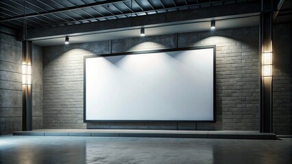 Large Blank billboard, Projection Screen in a Dark Room.
