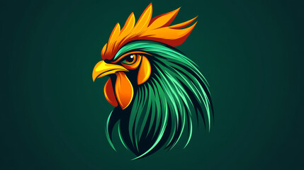 Obraz premium Vector logo cock. Brand logo in the shape of a rooster. Green style