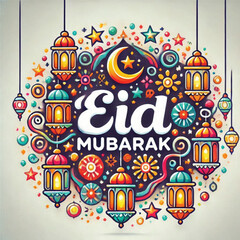Naklejka premium Eid Mubarak vector, muslim holiday