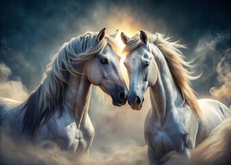 Fototapeta premium Romantic Horse Couple: Majestic Stallions in a Passionate Embrace
