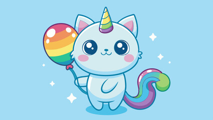 Cute Cartoon Unicorn Cat in Kawaii Style – Big-Eyed Adorable Character Illustration