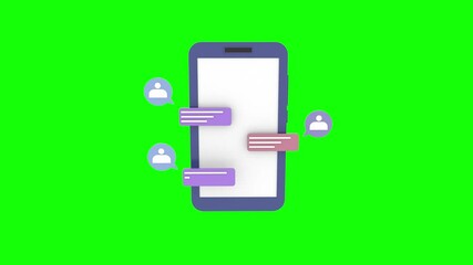 mobile pop up chat conversation empty Message box text element speech bubble concept 3d animation with Alpha Channel. - Powered by Adobe