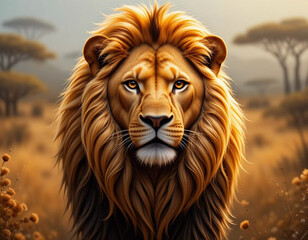 Obraz premium Majestic African Lion in Golden Savannah