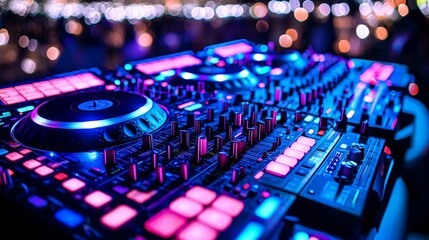 Fototapeta premium Dj mixer under stage lights