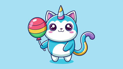 Cute Cartoon Unicorn Cat in Kawaii Style – Big-Eyed Adorable Character Illustration
